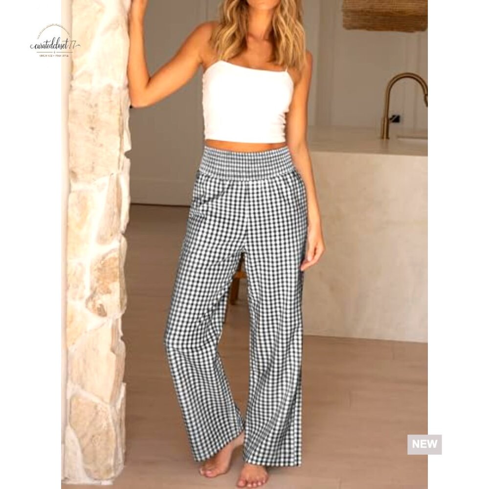 Wide Leg Palazzo Pants High Waisted Lounge Casual Trousers with Pockets - Picture 5 of 7